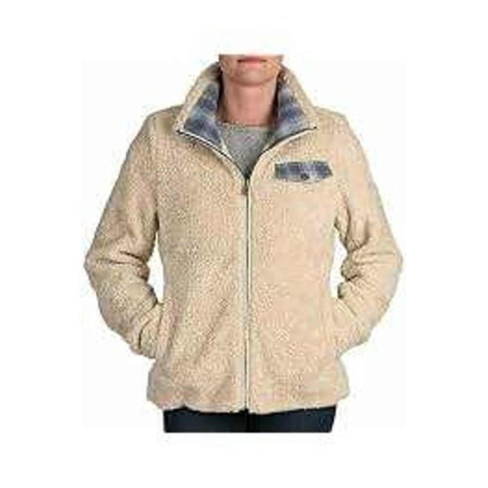 Pendleton Cream Sherpa Fleece Full Zip Jacket Plaid Trim Wool Mix
